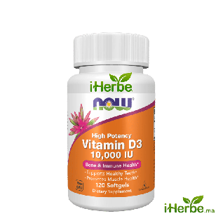 NOW Foods Vitamine D3 Haute efficacité 10 000 UI – 120 capsules molles