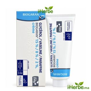 crème Glycérol / Vaseline / Paraffine 15 % / 8 % / 2 % de Biogaran tube de 250 g original iherbe.ma